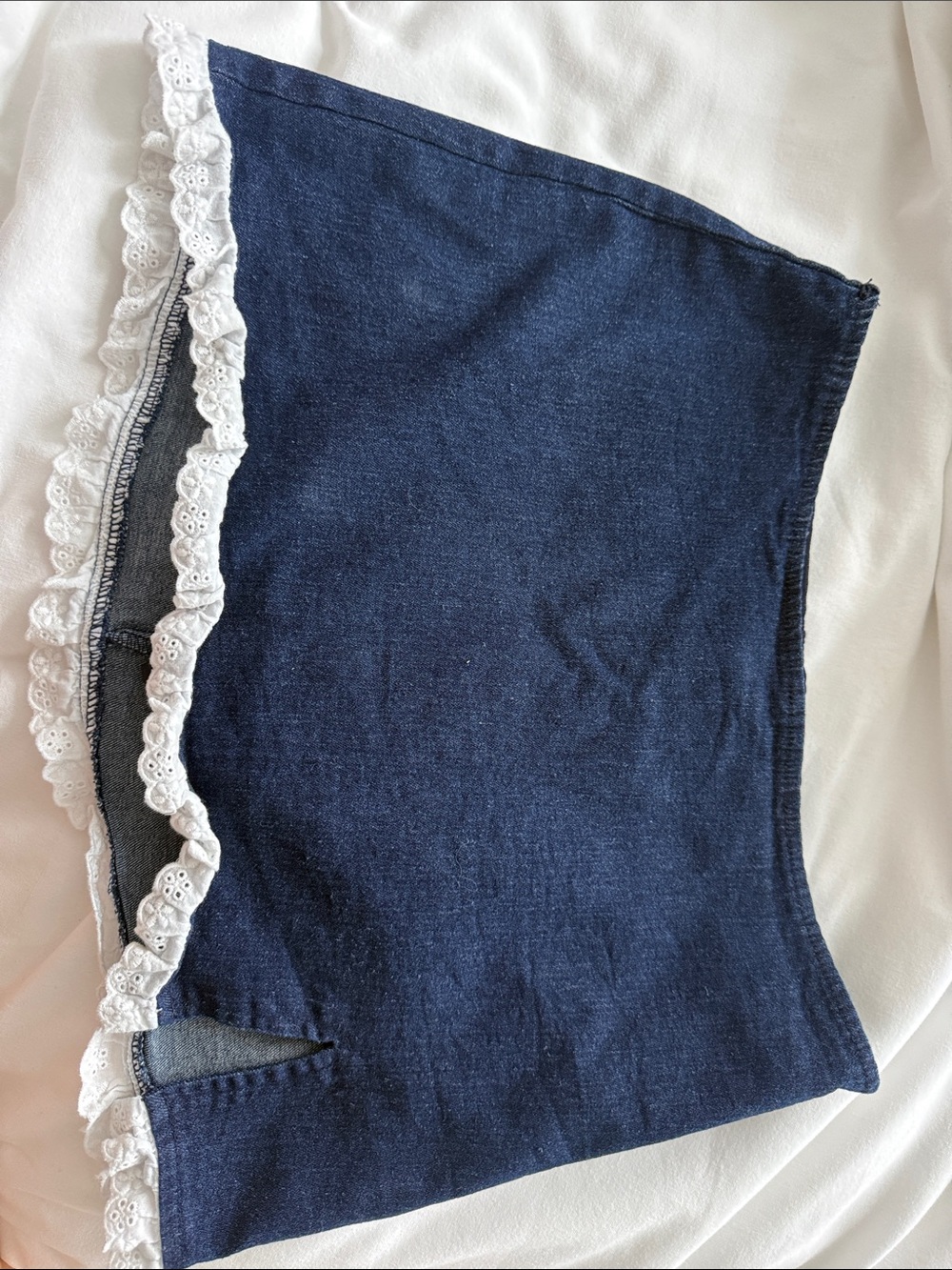Navy Lace-Trim Denim Look Women’s Skort